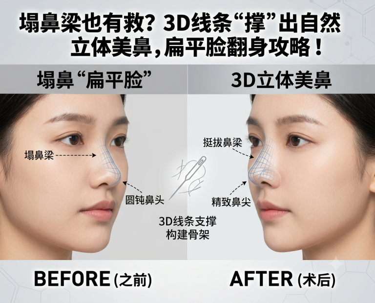告别塌鼻梁的“扁平脸”｜3D线条鼻子整形如何打造立体鼻型？全解析