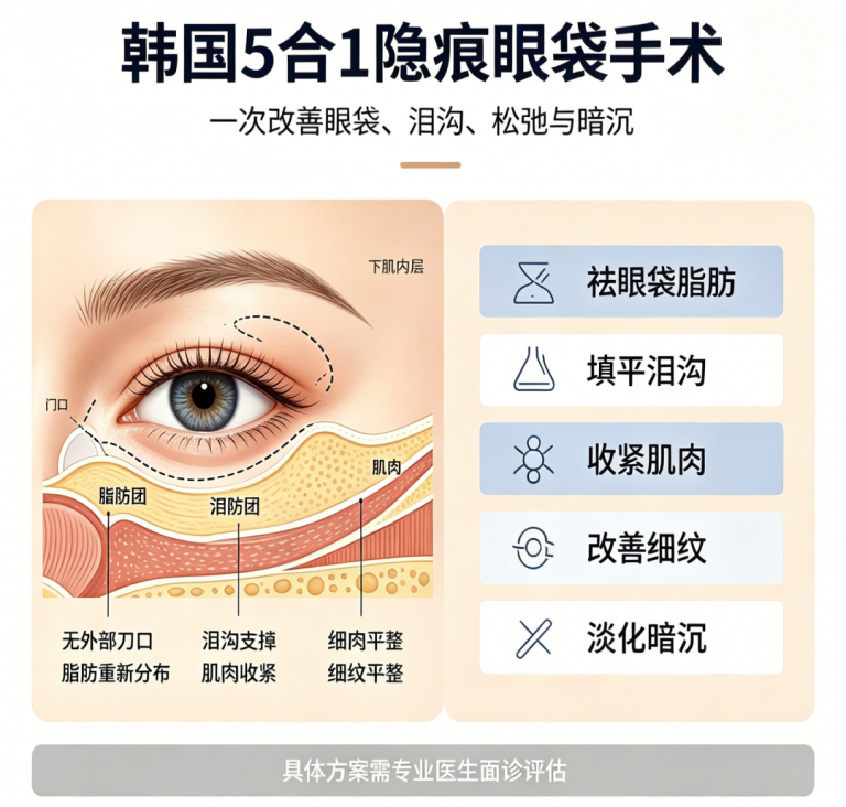 眼袋严重怎么办？韩国5合1隐痕眼袋手术全解析｜2026首尔江南眼部整形价格与攻略