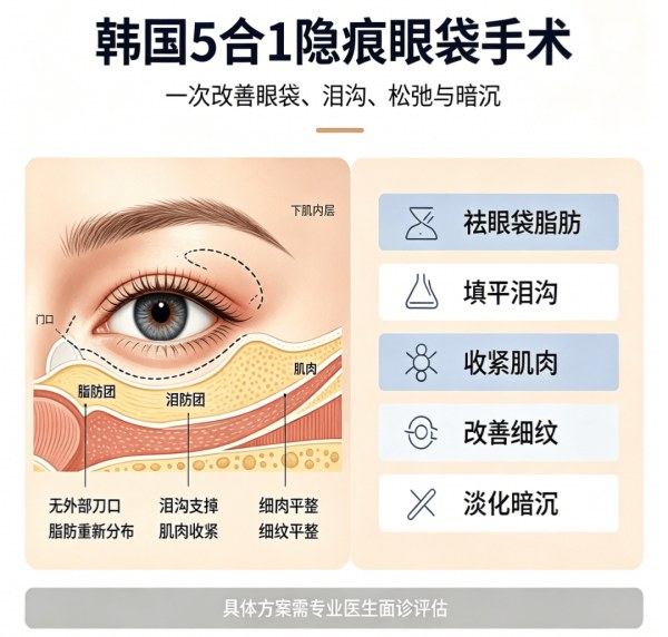 眼袋严重怎么办？韩国5合1隐痕眼袋手术全解析｜2026首尔江南眼部整形价格与攻略