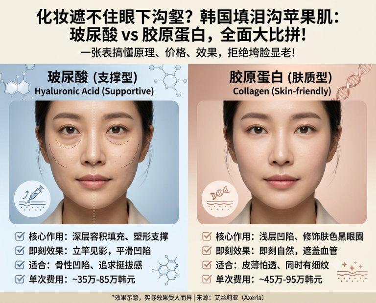 化妆遮不住眼下沟壑？去韩国填泪沟苹果肌，玻尿酸和胶原蛋白怎么选？