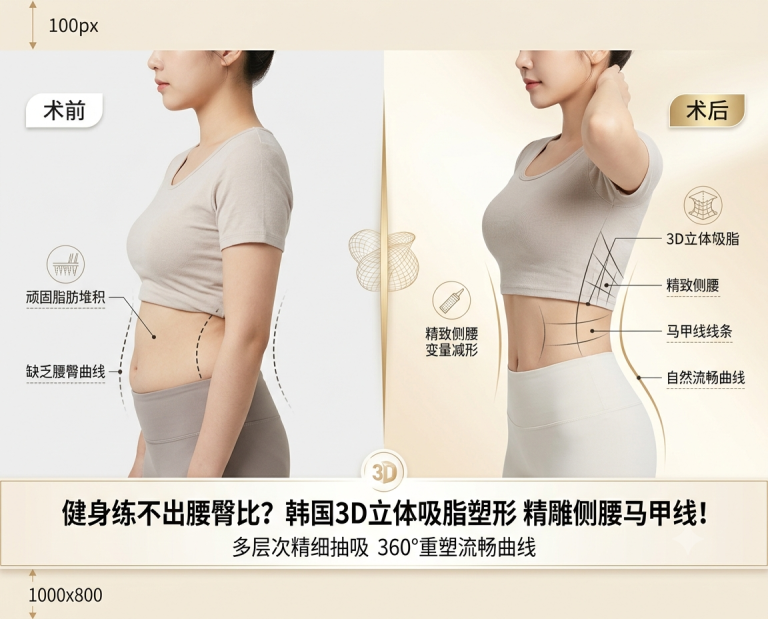 健身练不出腰臀比？韩国3D立体吸脂塑形，精雕侧腰马甲线一步到位