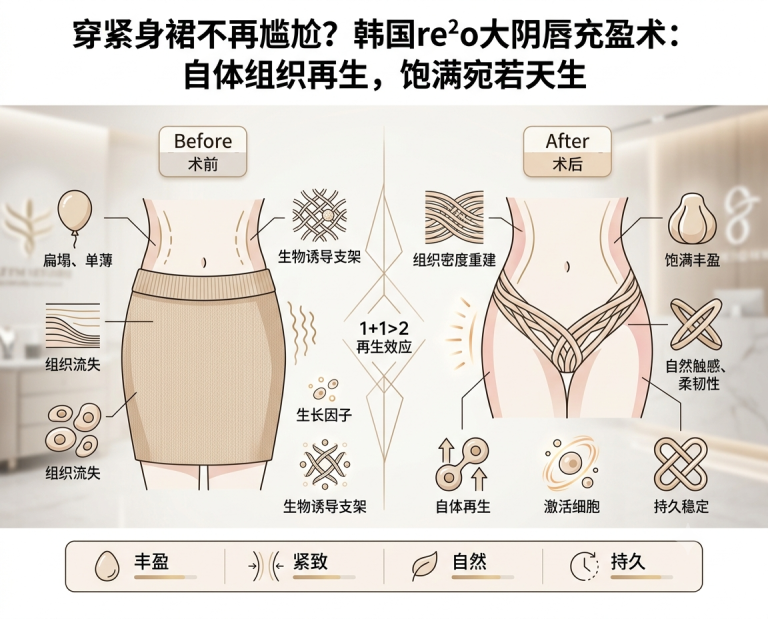 穿紧身裙不再尴尬？韩国re²o大阴唇充盈术，自然饱满宛若天生
