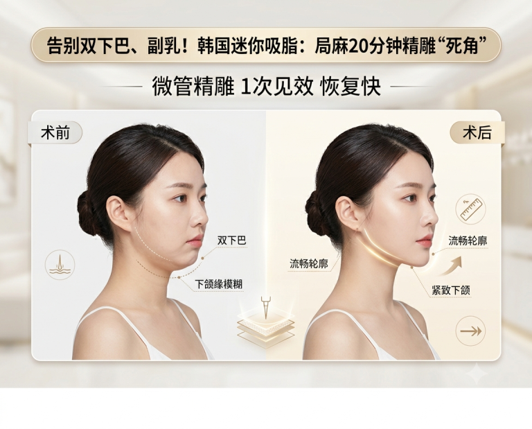 双下巴、副乳、膝盖赘肉打针没用？韩国迷你吸脂，局麻20分钟精雕“死角”