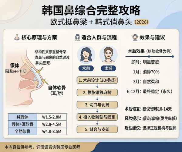 Complete Guide to Korean Comprehensive Rhinoplasty (European Straight Bridge + Korean Cute Tip) – Candidates, Risks & Prices (2026)