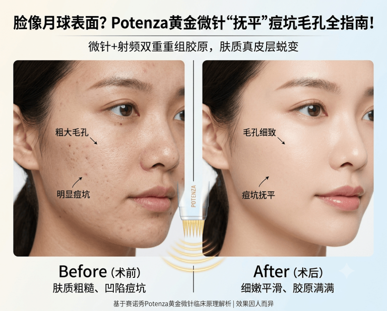 涂了5年祛痘坑精华，脸还是像月球表面？｜韩国Potenza黄金微针如何用射频微针从内重组胶原、抚平毛孔痘坑？完整指南