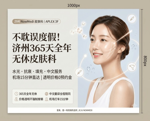 NowMedi Dermatology Jeju | Open 365 Days · Skin Boosters / Fillers / Ultrasound & RF Anti‑aging · 15 min from Airport · Chinese Service · Transparent Pricing