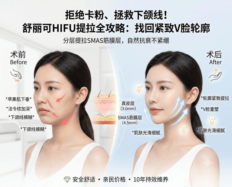 法令纹深到粉底卡成一条线、下颌线越来越模糊？｜韩国舒丽可用HIFU分层提拉SMAS筋膜层、重塑轮廓？